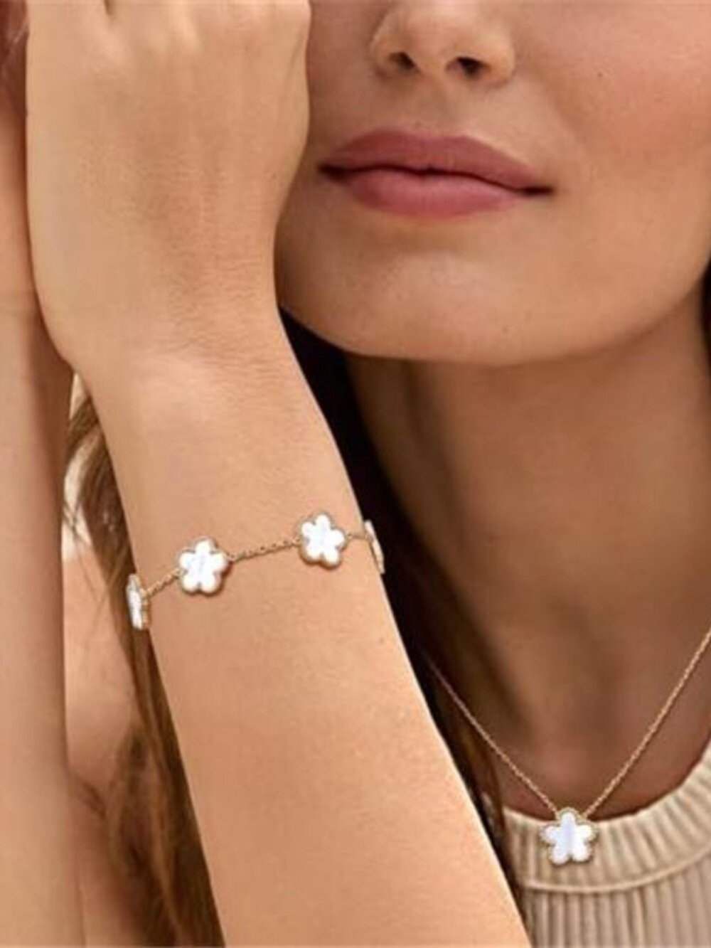 Gold Necklaces Bracelets Earring Set - 18K Gold Plated Flower Bracelet - Picture 4 of 7
